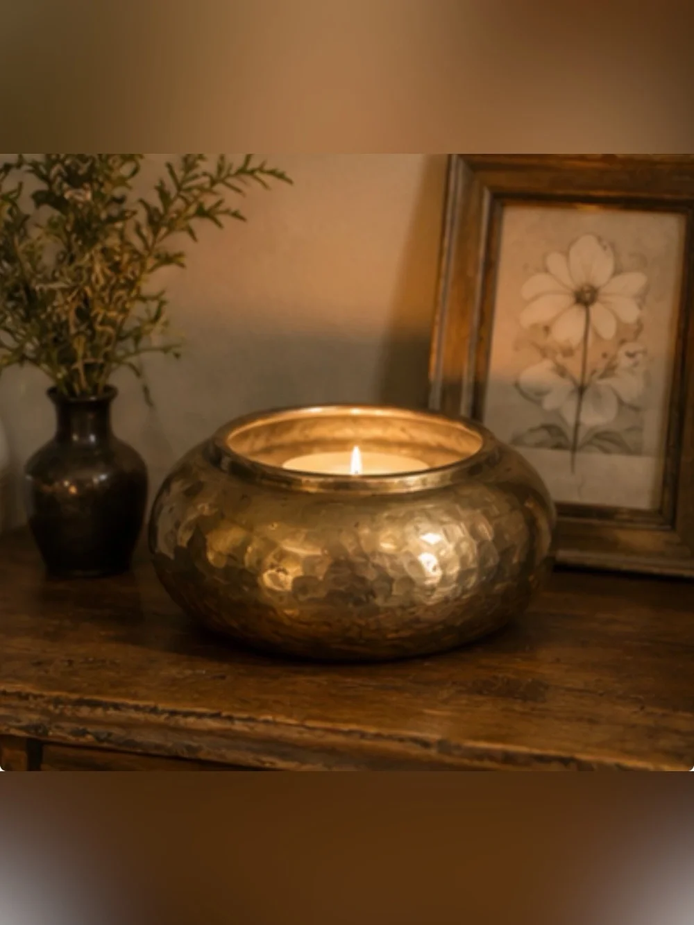 Vintage Hammered Brass Bowl Planter Made in India Boho Patina Decorative Vessel
